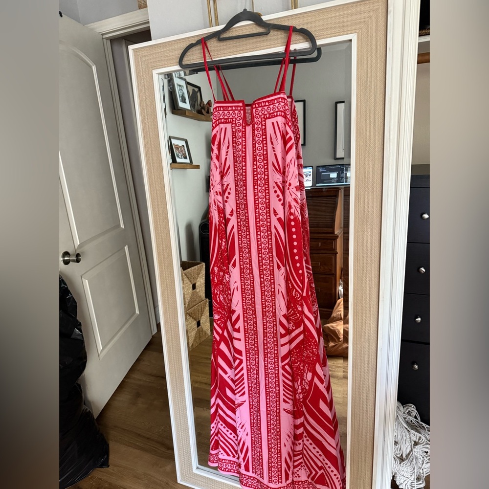 Red and Pink Patterned Maxi Dress